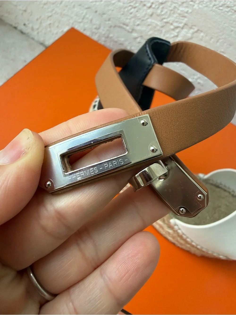 Hermes Tivoli Calfskin Leather Ankle Strap Espadrille Wedges